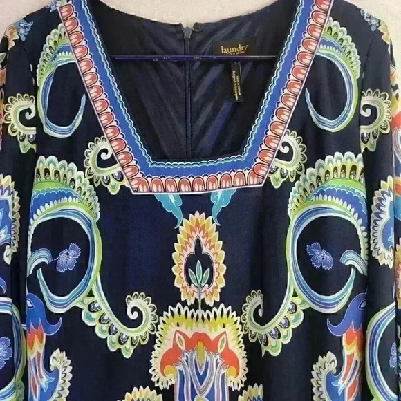 Laundry by Shelli Segal Three Quarter Sleeve Square Neck Printed Dress Size 8 - Picture 7 of 10